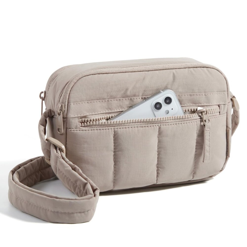 Puffy Nylon Crossbody Bag With Rfid Blocking, Adjustable Strap, 2.4l Capacity
